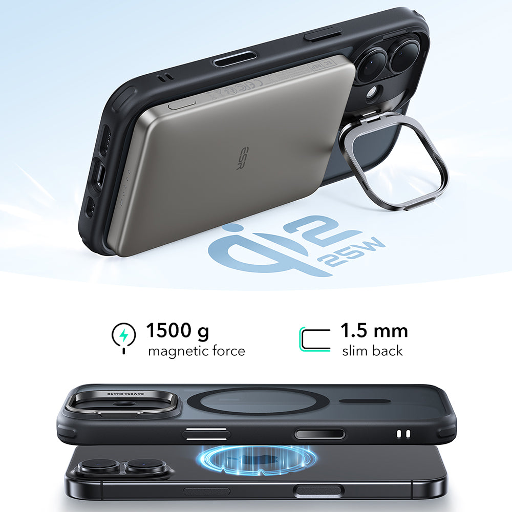 Etui MagSafe dla Apple iPhone 17, ESR, Classic Hybrid Kickstand, Satynowe Czarne