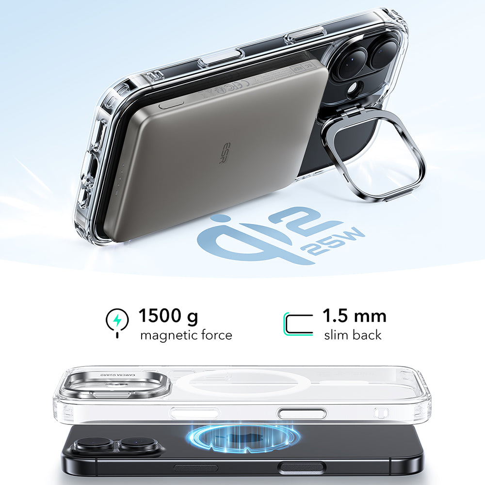 Etui MagSafe dla Apple iPhone 17, ESR, Classic Hybrid Kickstand, Przezroczyste