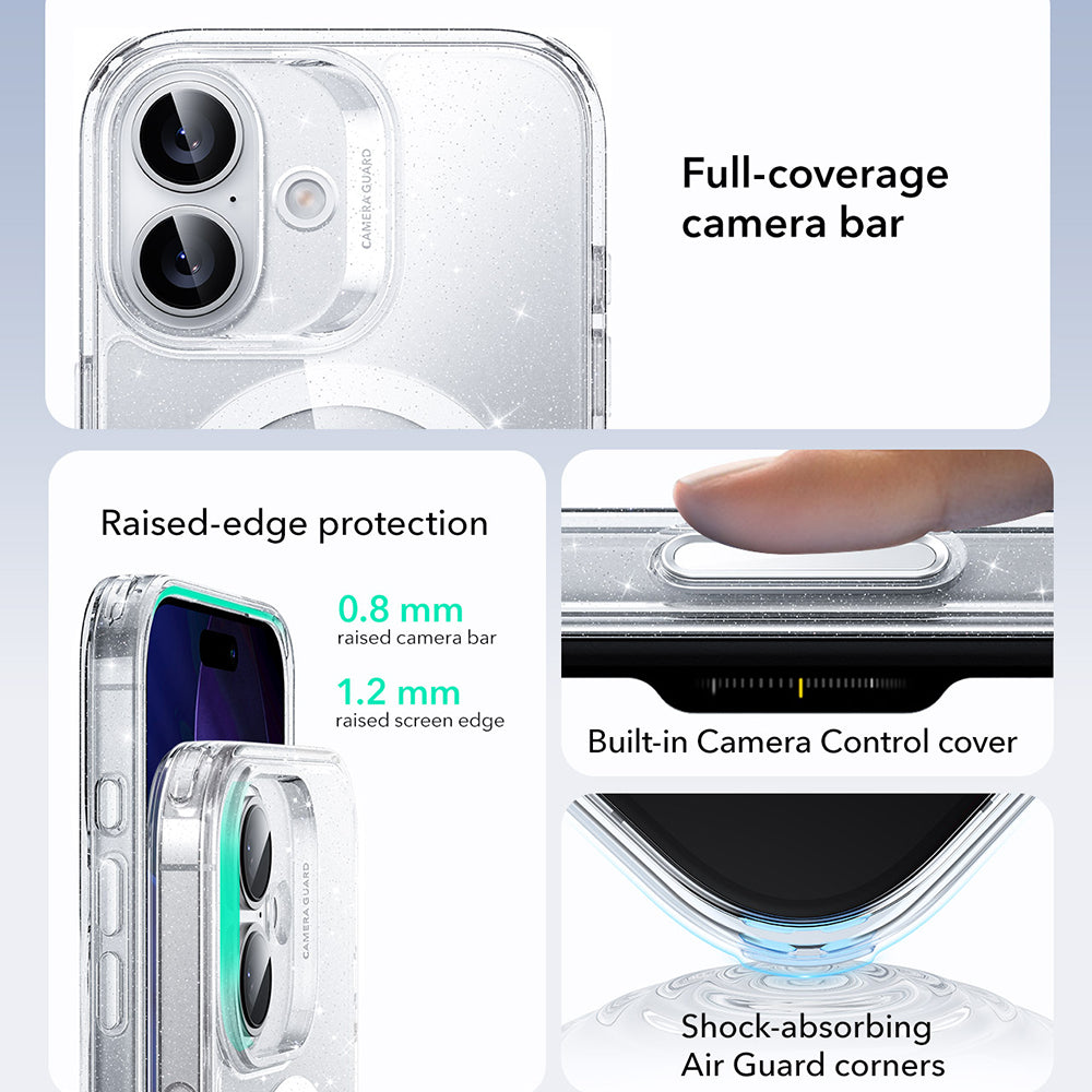 Etui MagSafe dla Apple iPhone 17, ESR, Classic Hybrid Shimmer, Przezroczyste