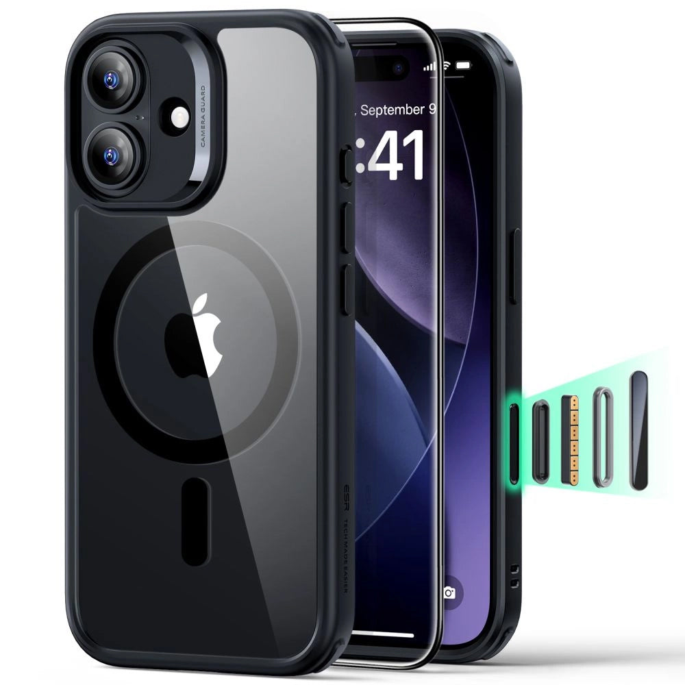 Etui MagSafe dla Apple iPhone 17, ESR, Classic Hybrid z osłoną ekranu, Czarne Przezroczyste