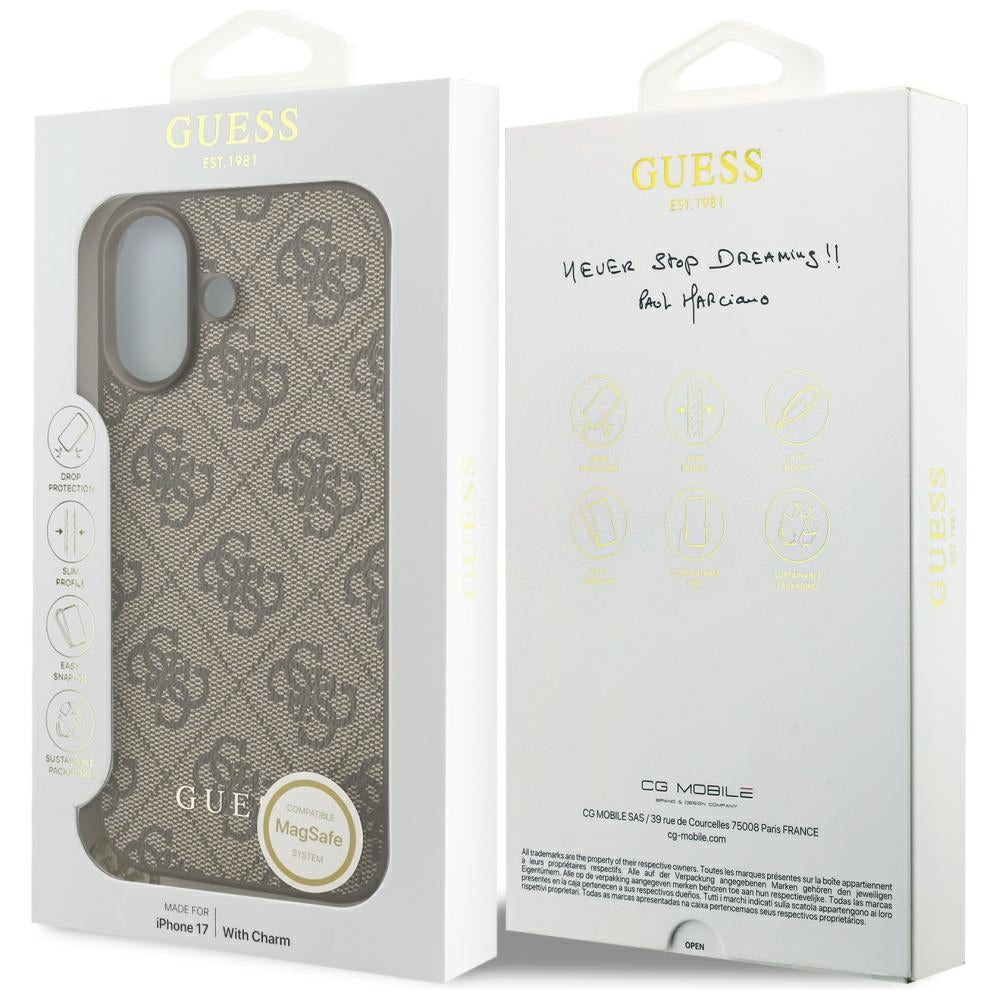 Etui MagSafe dla Apple iPhone 17, Guess, 4G Charm Cradle, Brązowy