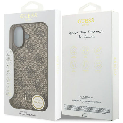Etui MagSafe dla Apple iPhone 17, Guess, 4G Charm Cradle, Brązowy
