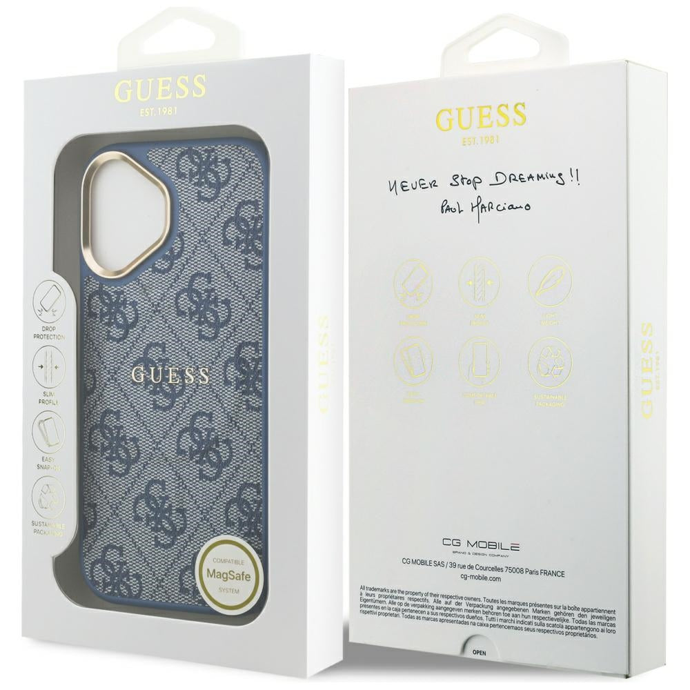 Etui MagSafe dla Apple iPhone 17, Guess, 4G Classic, Niebieskie