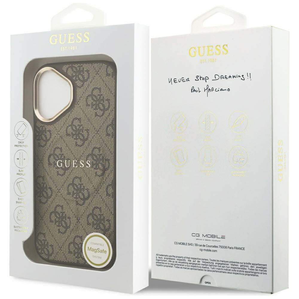 Etui MagSafe dla Apple iPhone 17, Guess, 4G Classic, Brązowy