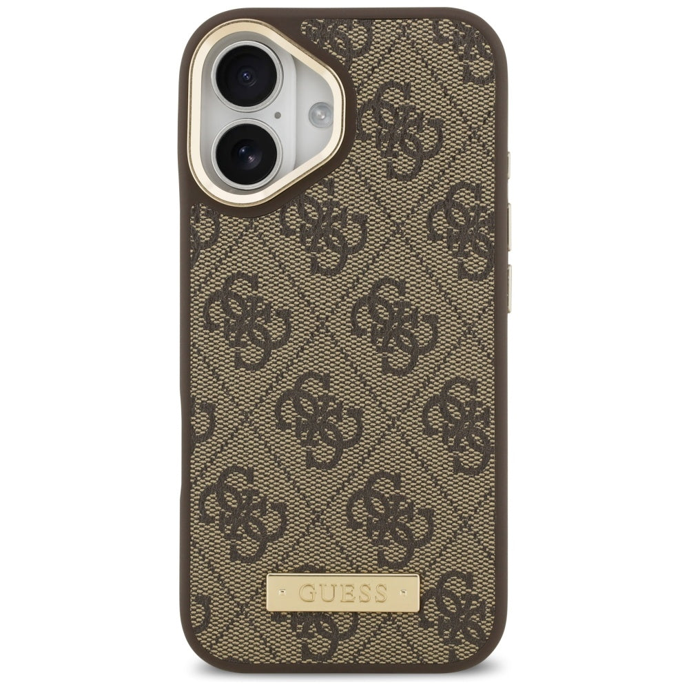 Etui MagSafe dla Apple iPhone 17, Guess, 4G Logo Plate, Brązowy