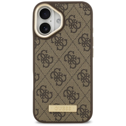 Etui MagSafe dla Apple iPhone 17, Guess, 4G Logo Plate, Brązowy