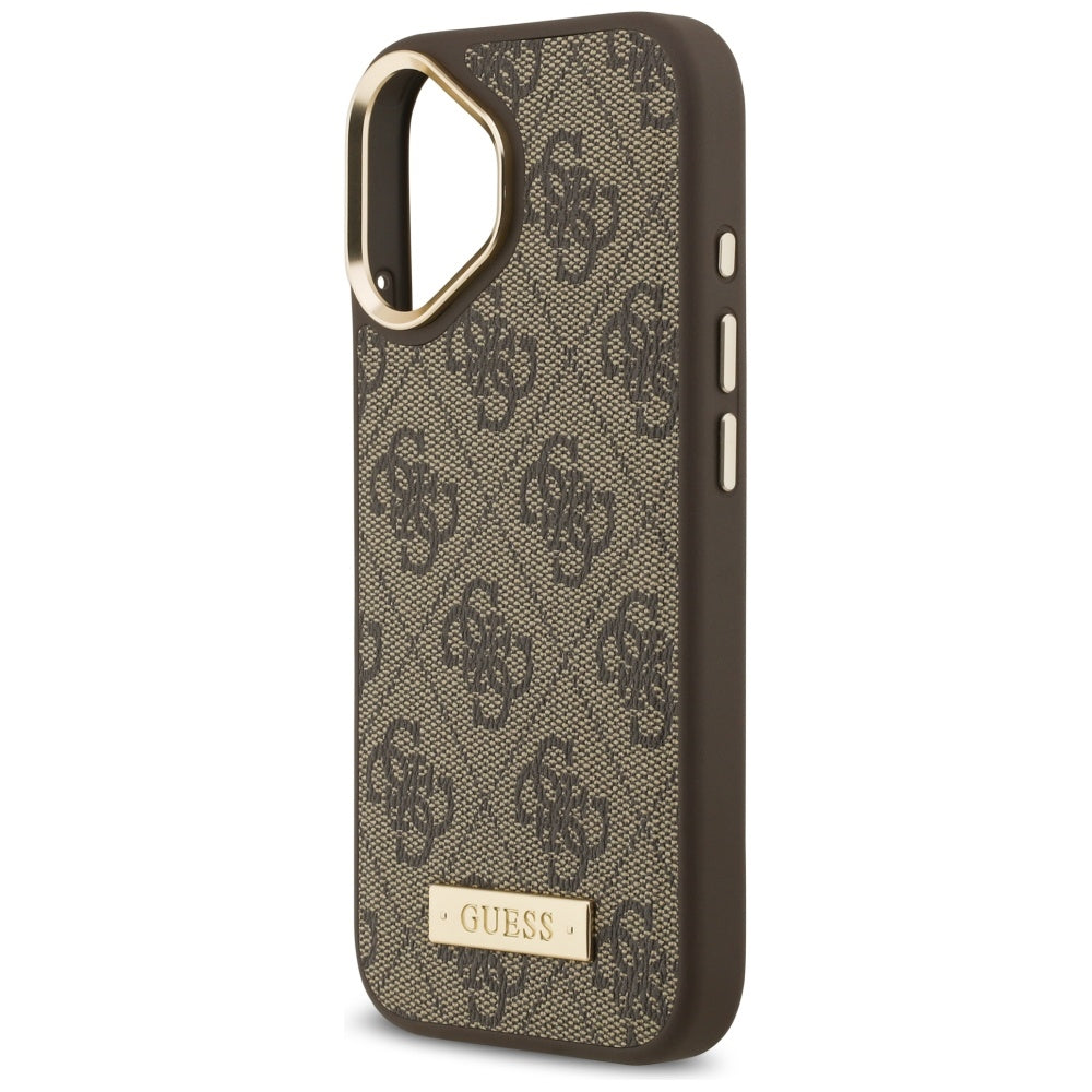 Etui MagSafe dla Apple iPhone 17, Guess, 4G Logo Plate, Brązowy