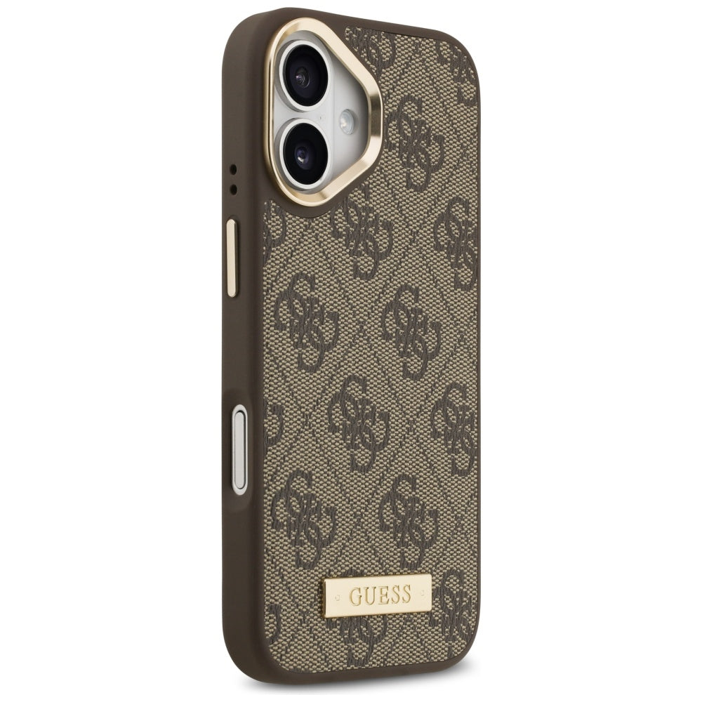 Etui MagSafe dla Apple iPhone 17, Guess, 4G Logo Plate, Brązowy