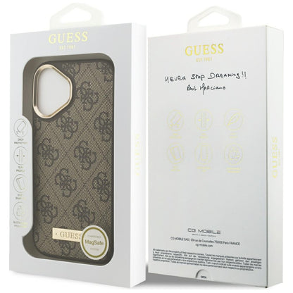 Etui MagSafe dla Apple iPhone 17, Guess, 4G Logo Plate, Brązowy