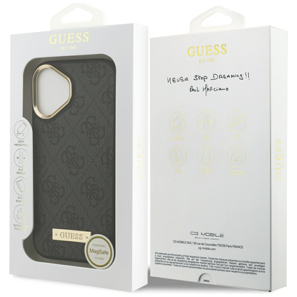 Etui MagSafe do Apple iPhone 17, Guess, 4G Logo Plate, Czarny