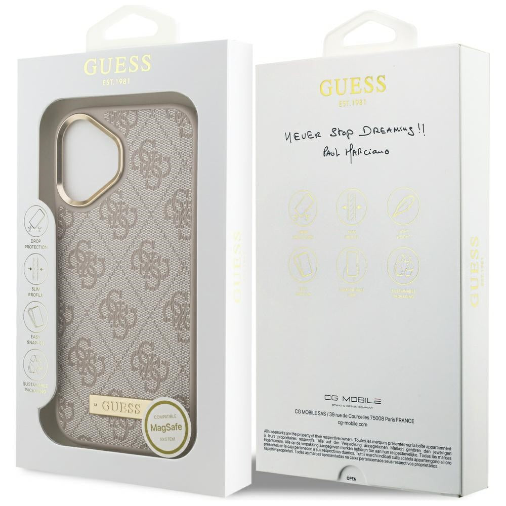 Etui MagSafe dla Apple iPhone 17, Guess, 4G Logo Plate, Różowy