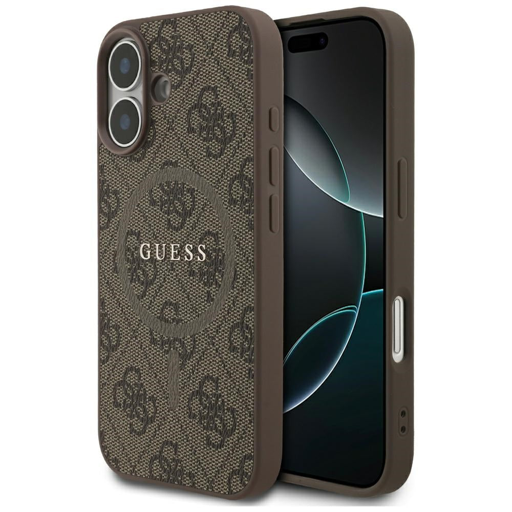 Etui MagSafe dla Apple iPhone 17, Guess, 4G Ring Classic Logo, Brązowy