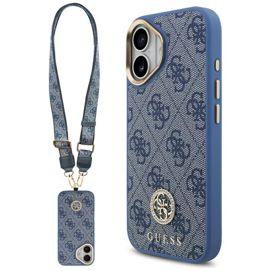 Etui MagSafe dla Apple iPhone 17, Guess, 4G Strass Logo with Big Strap, Niebieskie