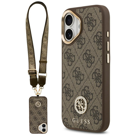 Etui MagSafe dla Apple iPhone 17, Guess, 4G Strass Logo with Big Strap, Brązowy