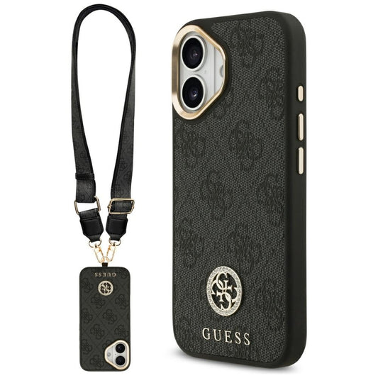 Etui MagSafe dla Apple iPhone 17, Guess, 4G Strass Logo with Big Strap, Czarne