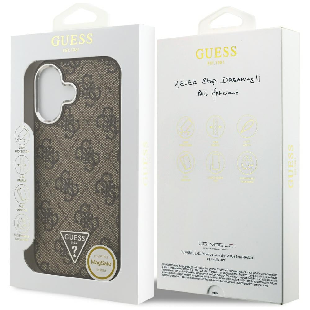 Etui MagSafe dla Apple iPhone 17, Guess, 4G Triangle Logo, Brązowo-Srebrne