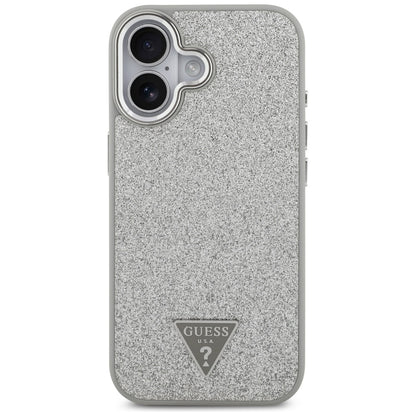Etui MagSafe dla Apple iPhone 17, Guess, Glitter Triangle Logo, Srebrne