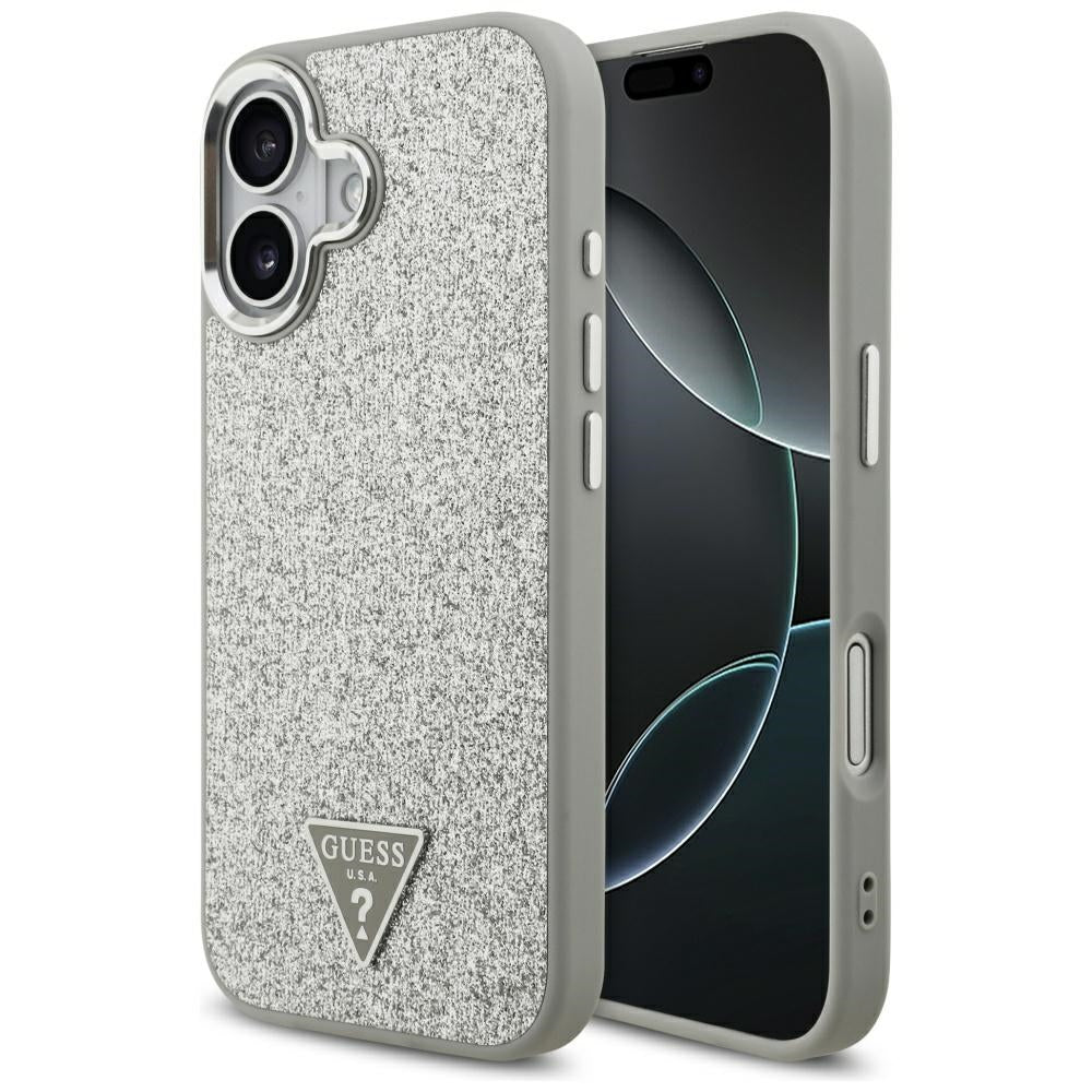 Etui MagSafe dla Apple iPhone 17, Guess, Glitter Triangle Logo, Srebrne
