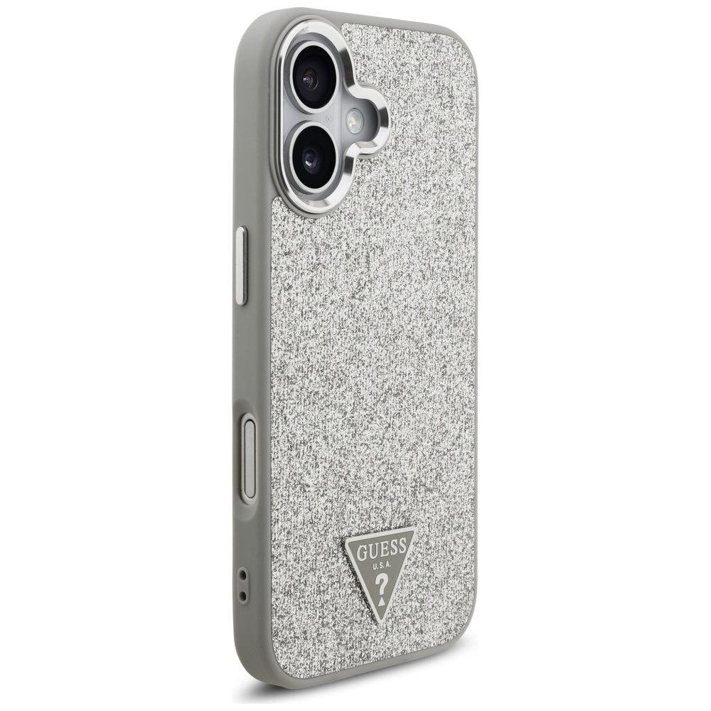 Etui MagSafe dla Apple iPhone 17, Guess, Glitter Triangle Logo, Srebrne
