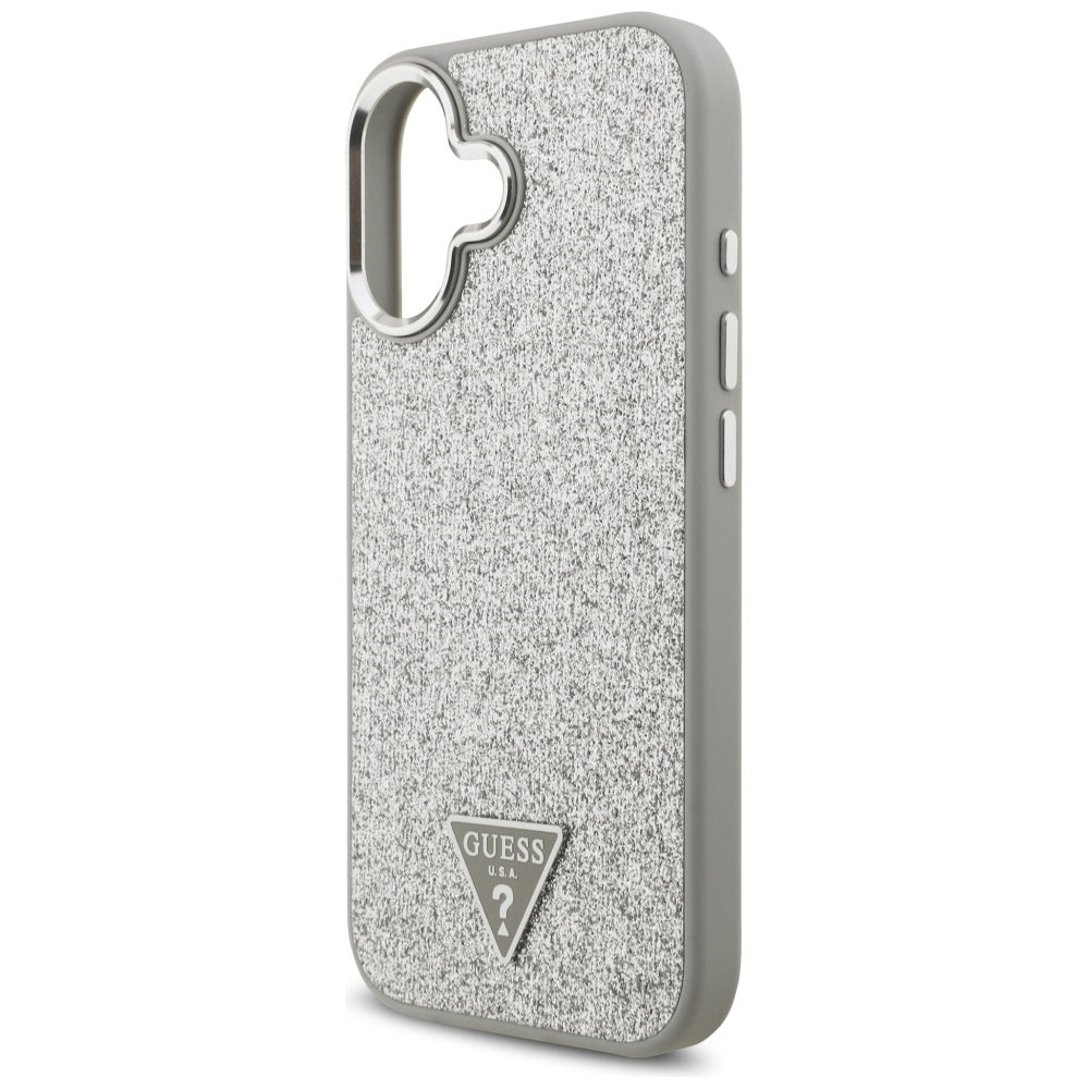 Etui MagSafe dla Apple iPhone 17, Guess, Glitter Triangle Logo, Srebrne