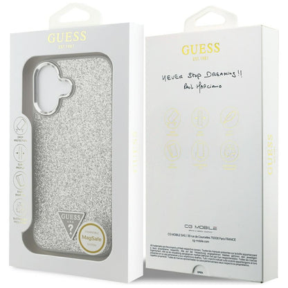 Etui MagSafe dla Apple iPhone 17, Guess, Glitter Triangle Logo, Srebrne