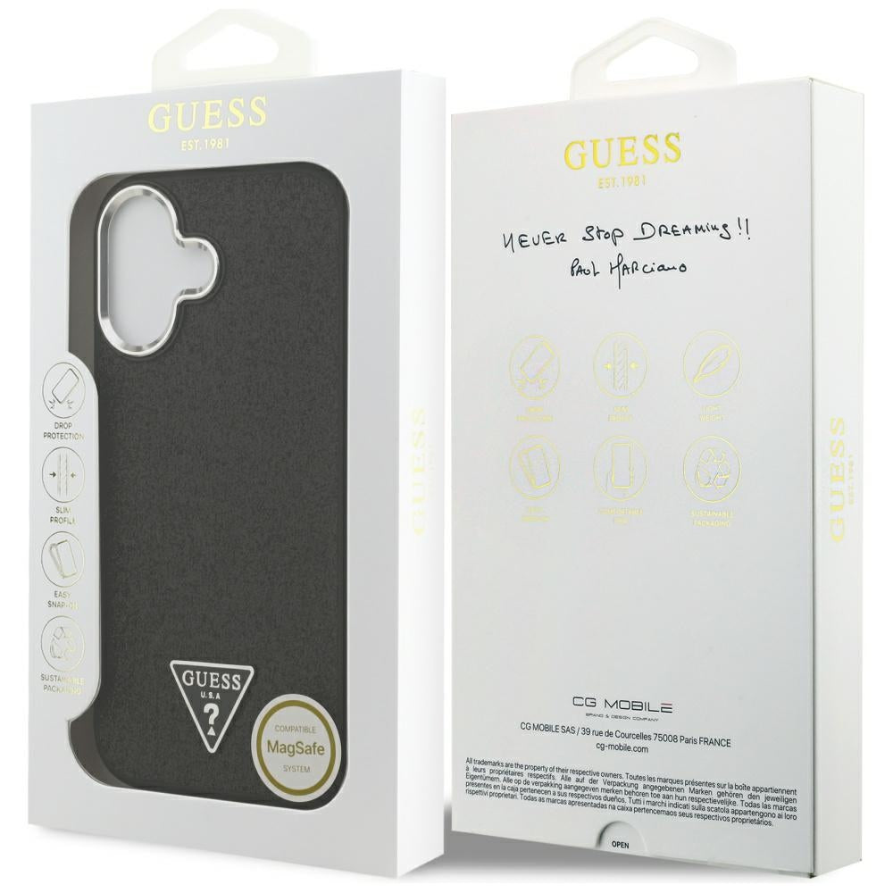 Etui MagSafe dla Apple iPhone 17, Guess, Glitter Triangle Logo, Czarne