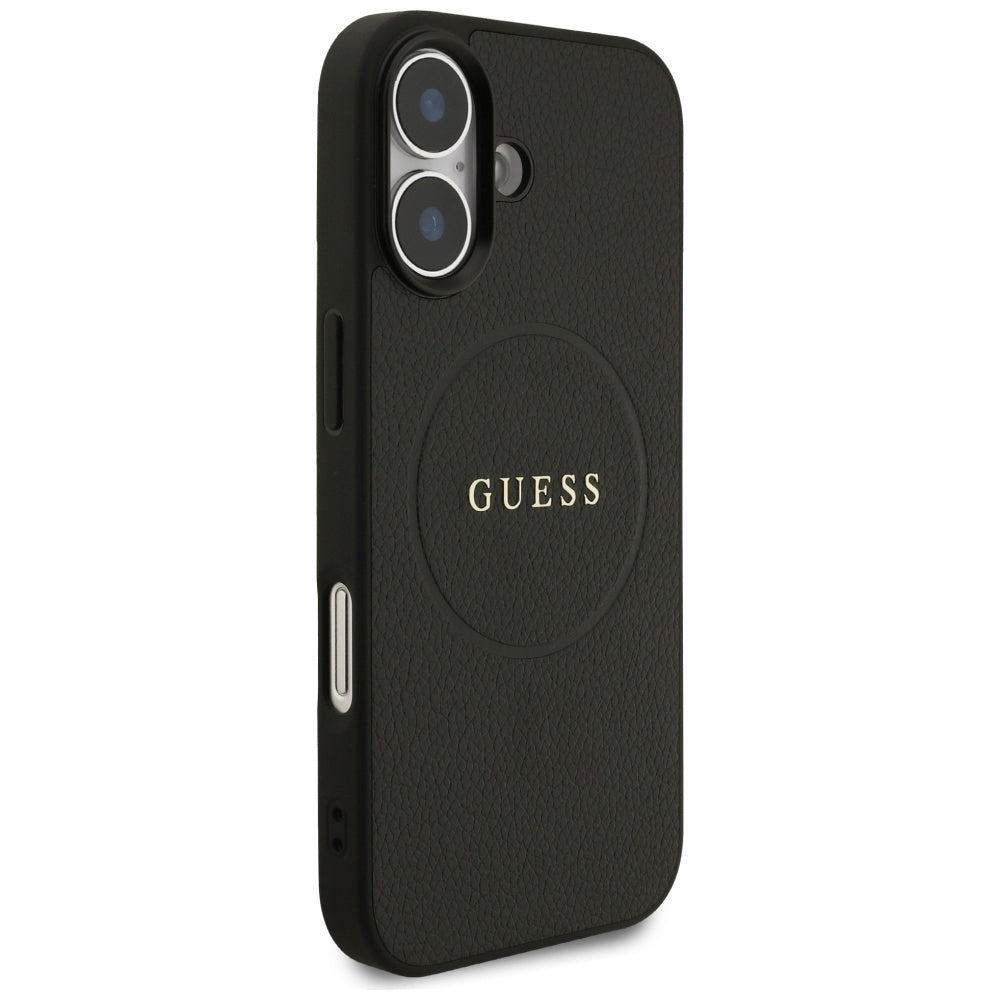 Etui MagSafe dla Apple iPhone 17, Guess, Grained Gold Ring, Czarne