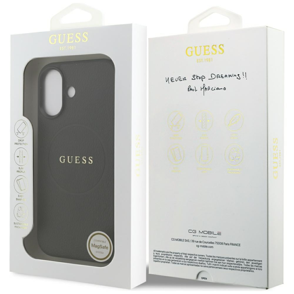 Etui MagSafe dla Apple iPhone 17, Guess, Grained Gold Ring, Czarne