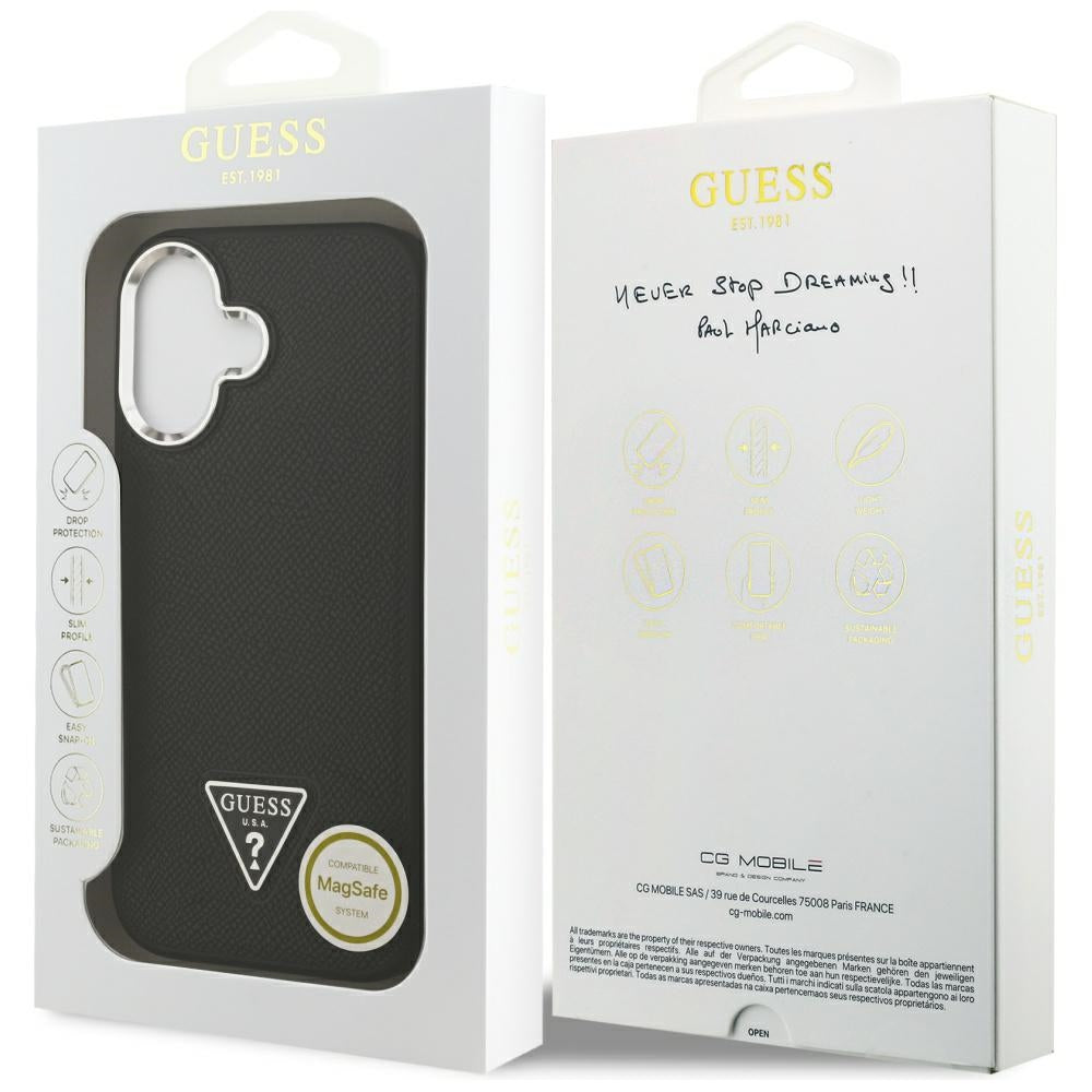 Etui MagSafe dla Apple iPhone 17, Guess, Grained Triangle Logo, Czarne