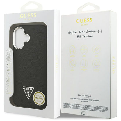 Etui MagSafe dla Apple iPhone 17, Guess, Grained Triangle Logo, Czarne