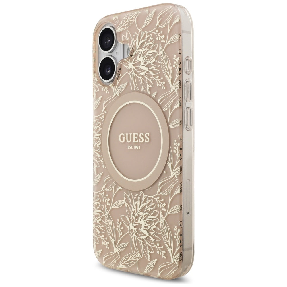 Etui MagSafe dla Apple iPhone 17, Guess, IML Flowers Allover Electroplated with Pearl Strap, Czarne