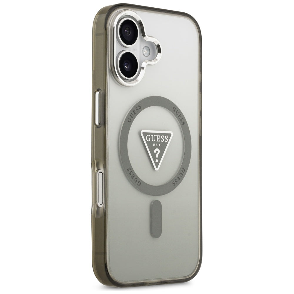 MagSafe Case for Apple iPhone 17, Guess, IML Gradient Triangle Logo, Silver Khaki