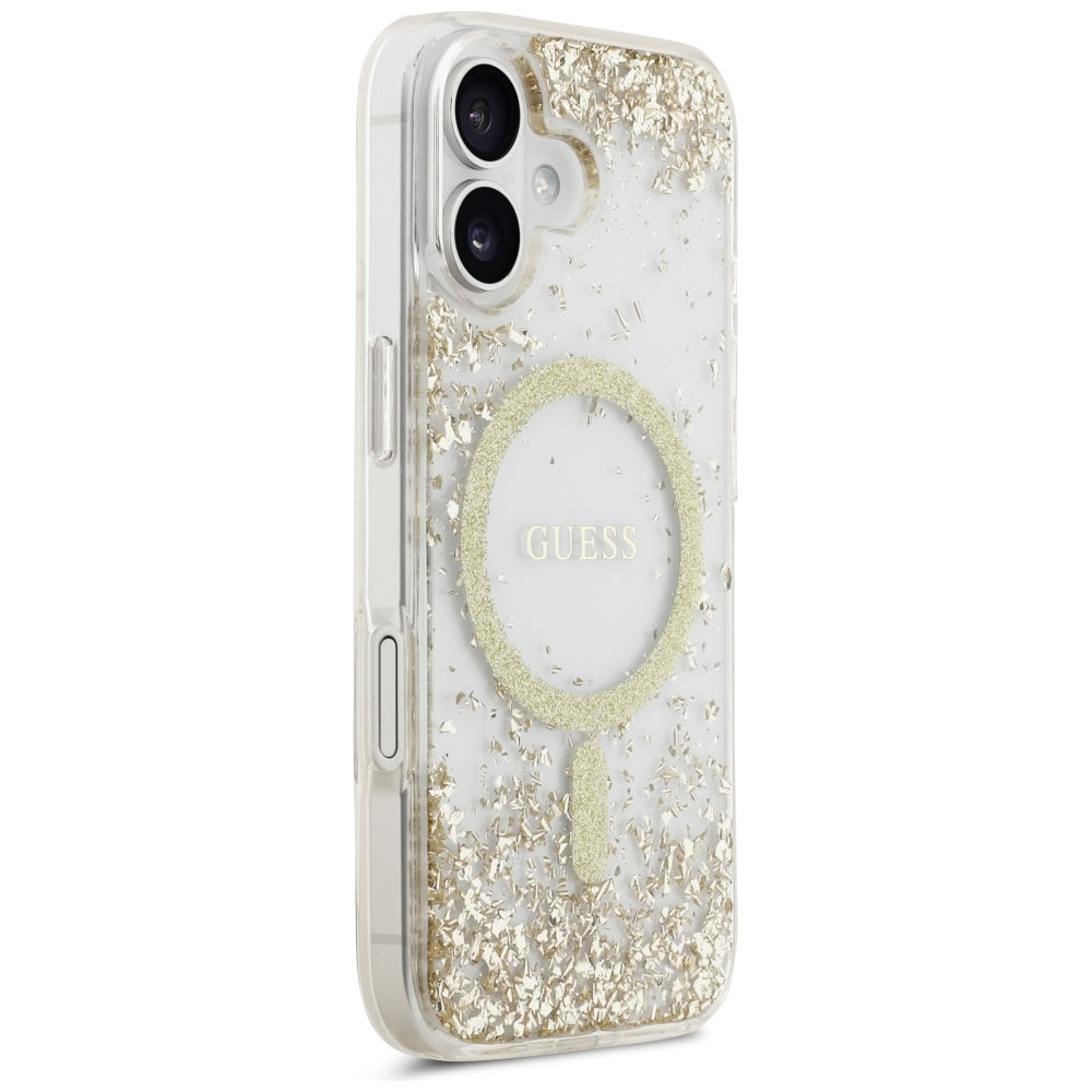 Etui MagSafe dla Apple iPhone 17, Guess, Resin Bottom Glitter, Złote
