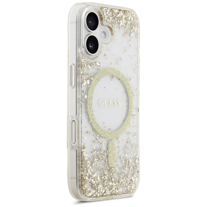 Etui MagSafe dla Apple iPhone 17, Guess, Resin Bottom Glitter, Złote