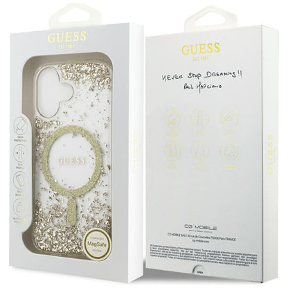 Etui MagSafe dla Apple iPhone 17, Guess, Resin Bottom Glitter, Złote