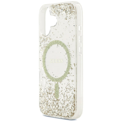 Etui MagSafe dla Apple iPhone 17, Guess, Resin Bottom Glitter, Złote