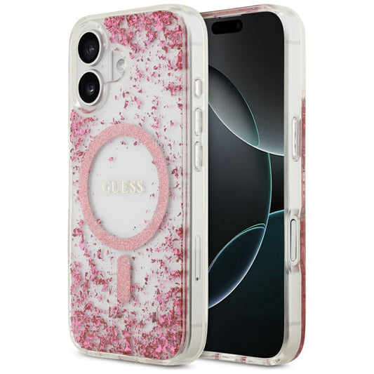 Etui MagSafe dla Apple iPhone 17, Guess, Resin Bottom Glitter, Różowy