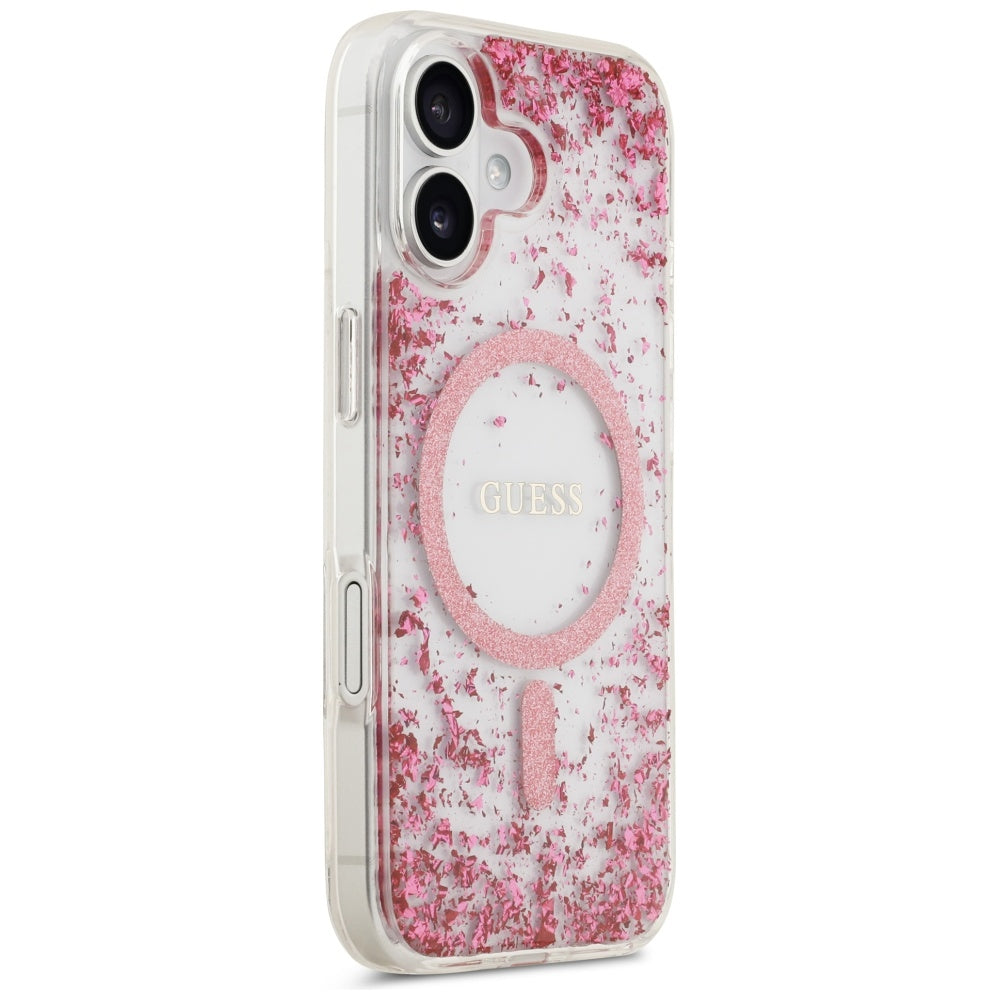 Etui MagSafe dla Apple iPhone 17, Guess, Resin Bottom Glitter, Różowy