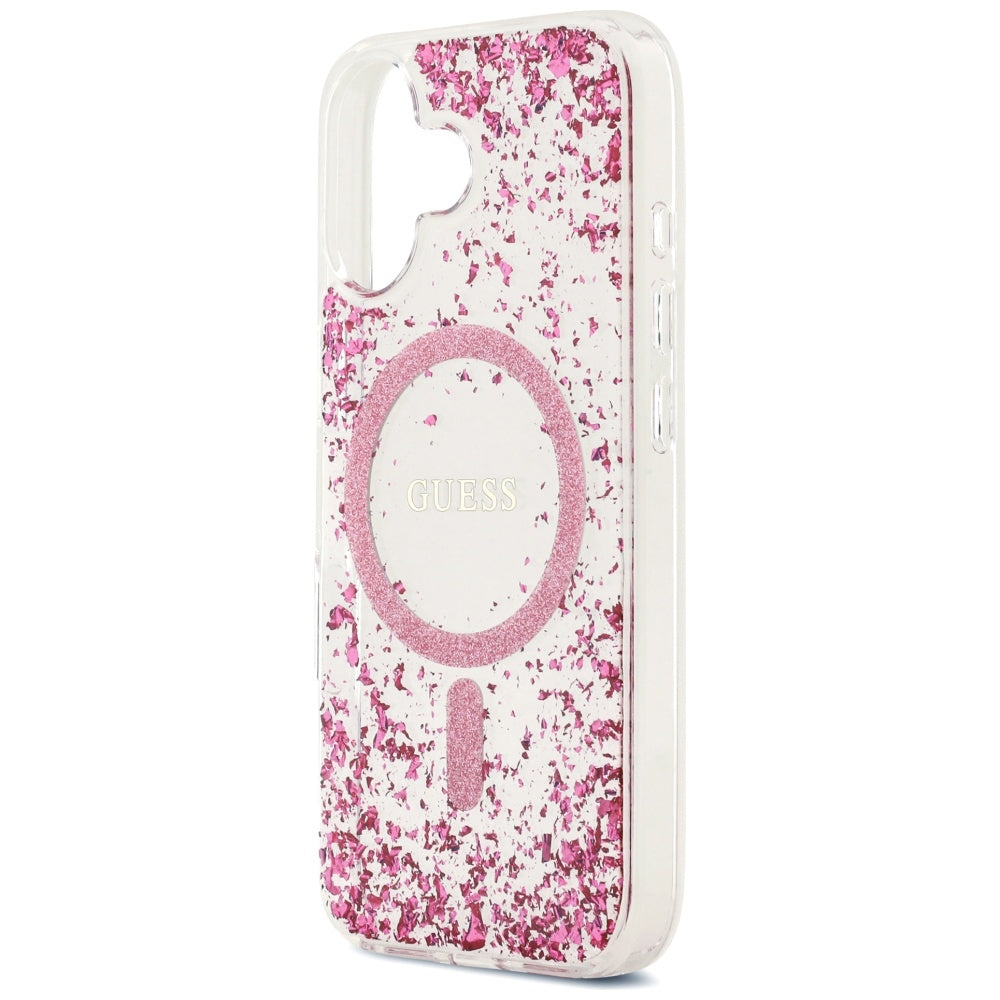 Etui MagSafe dla Apple iPhone 17, Guess, Resin Bottom Glitter, Różowy