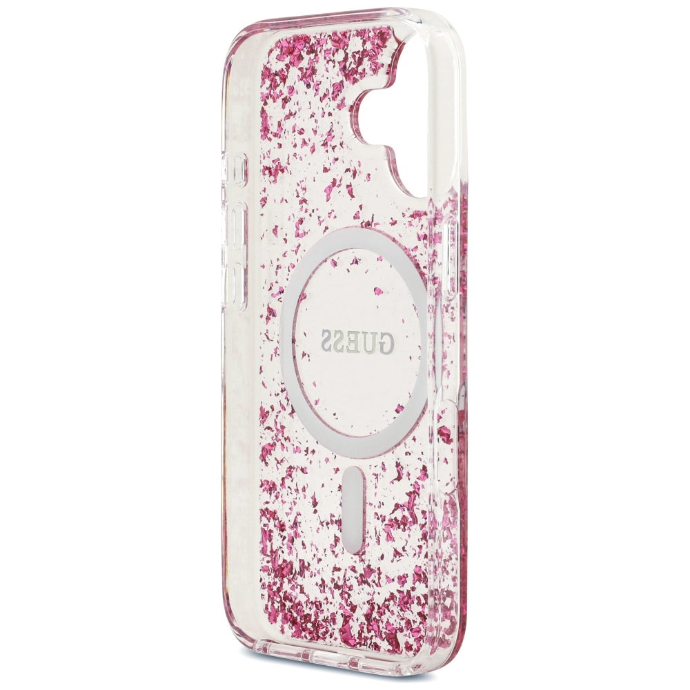 Etui MagSafe dla Apple iPhone 17, Guess, Resin Bottom Glitter, Różowy