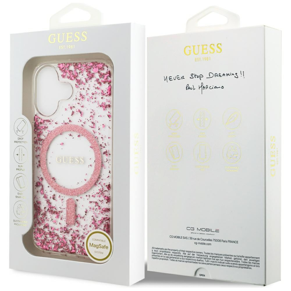 Etui MagSafe dla Apple iPhone 17, Guess, Resin Bottom Glitter, Różowy