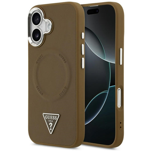 Etui MagSafe dla Apple iPhone 17, Guess, Triangle Logo, Brązowo-Srebrne