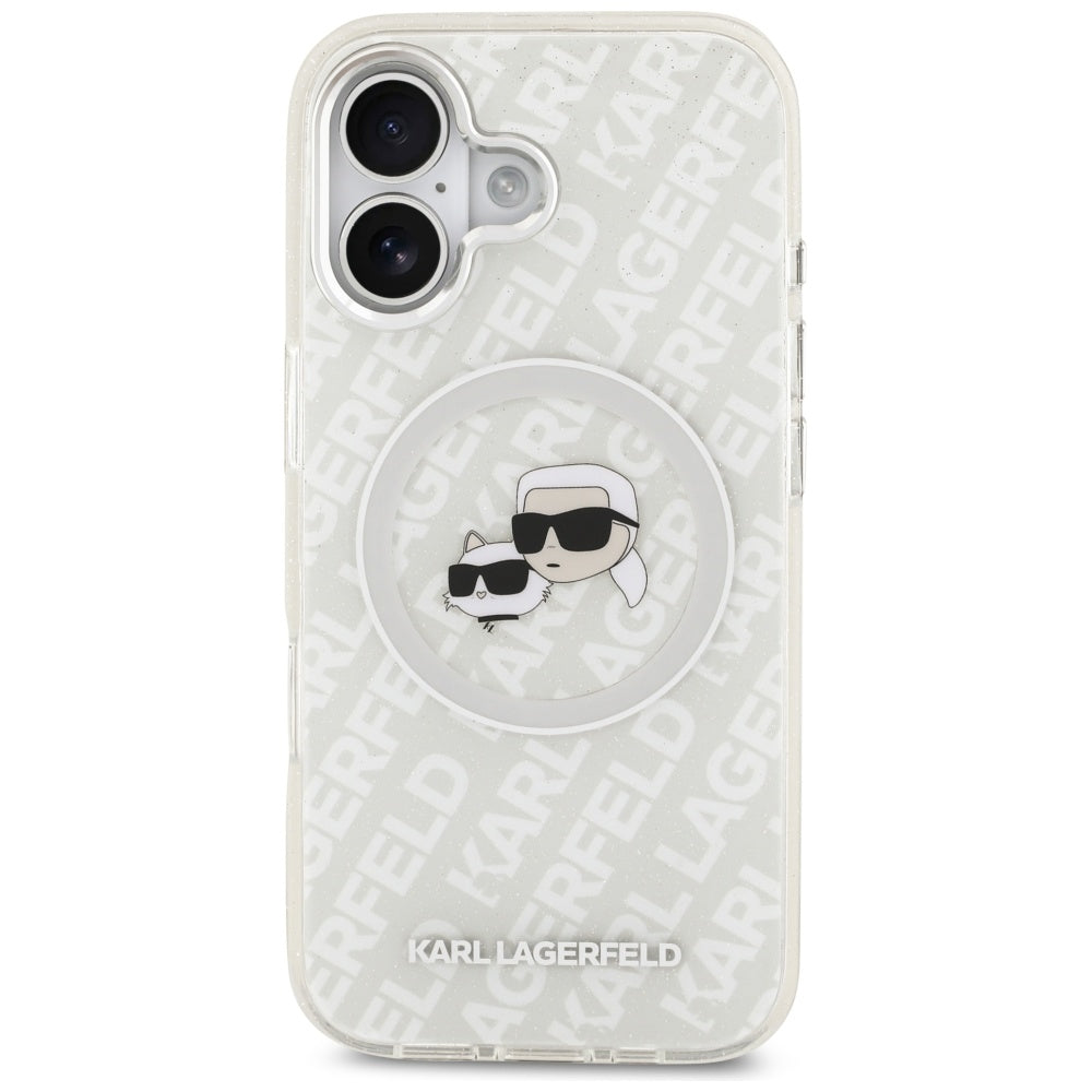 Etui MagSafe dla Apple iPhone 17, Karl Lagerfeld, IML Glitter Karl & Choupette`s Heads, Szare