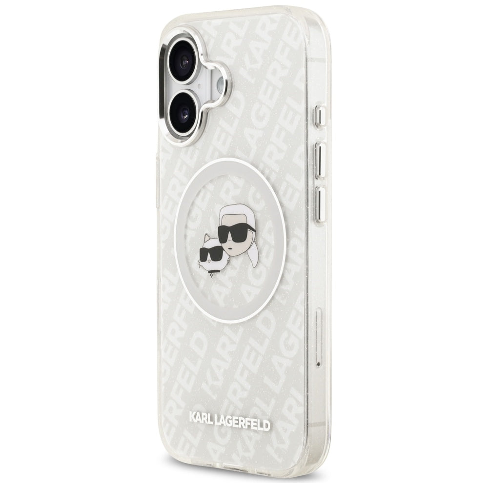 Etui MagSafe dla Apple iPhone 17, Karl Lagerfeld, IML Glitter Karl & Choupette`s Heads, Szare