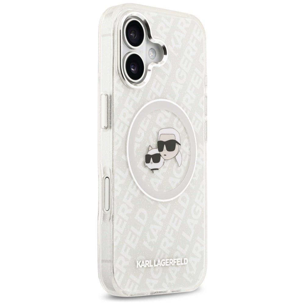 Etui MagSafe dla Apple iPhone 17, Karl Lagerfeld, IML Glitter Karl & Choupette`s Heads, Szare