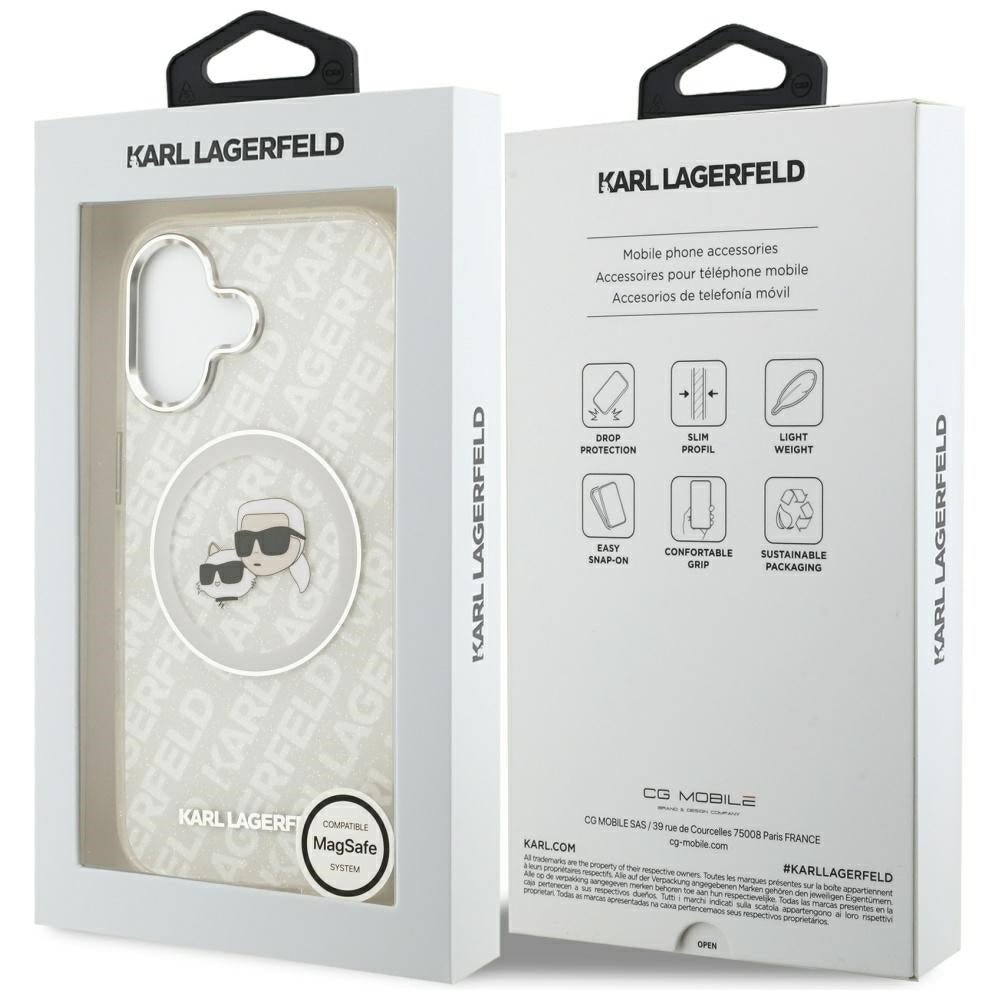 Etui MagSafe dla Apple iPhone 17, Karl Lagerfeld, IML Glitter Karl & Choupette`s Heads, Szare