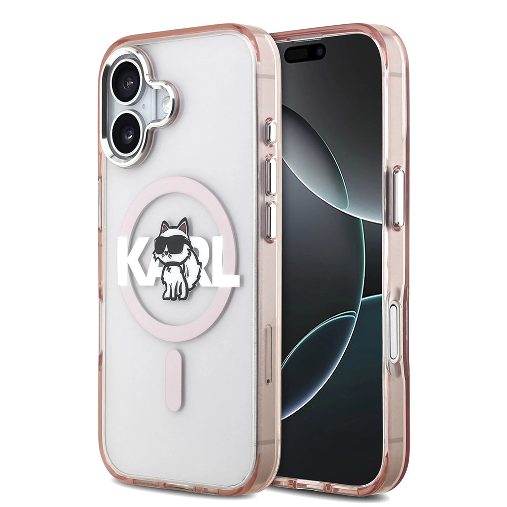 Etui MagSafe dla Apple iPhone 17, Karl Lagerfeld, IML Sketch Logo Choupette, Różowy