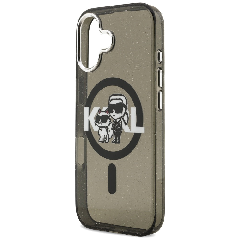 Etui MagSafe dla Apple iPhone 17, Karl Lagerfeld, IML Sketch Logo Glitter Karl & Choupette, Czarne
