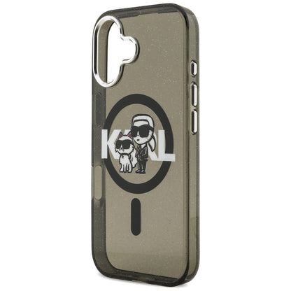 Etui MagSafe dla Apple iPhone 17, Karl Lagerfeld, IML Sketch Logo Glitter Karl & Choupette, Czarne