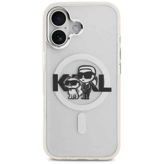 Etui MagSafe dla Apple iPhone 17, Karl Lagerfeld, IML Sketch Logo Glitter Karl & Choupette, Przezroczyste